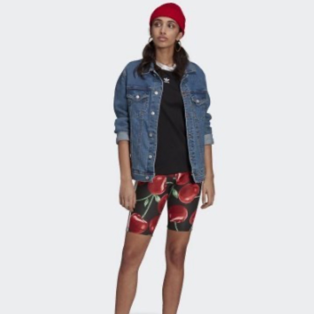adidas Women’s Cherry Print Bike Shorts - Black/Red - Picture 3 of 6